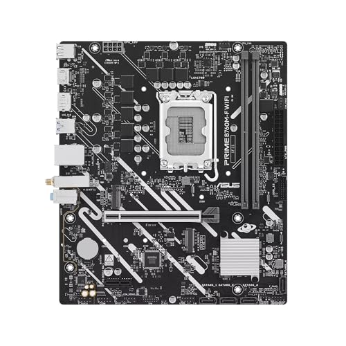 Image of ASUS Prime B760M-F WiFi, an Intel B760 LGA 1700 Micro-ATX Motherboard with PCIe 5.0, Two PCIe 4.0 M.2 Slots, DDR5, WiFi 6, DisplayPort, HDMI, SATA 6 Gbps, Front USB 5Gbps Ports, Aura Sync