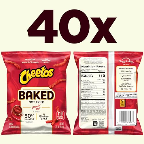 Frito Lay Baked Cheetos Crunchy Flamin' Hot, 0.87 Ounce (Pack of 40)