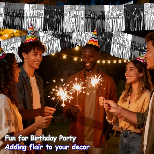 Image of 4 Packs Total 39 Ft Parade Floats for Trailer Car, Black Gold Silver Foil Fringe Garland Tinsel Streamers Banner Table Skirts for Graduation Homecoming New Year's Eve Birthday Party Decor