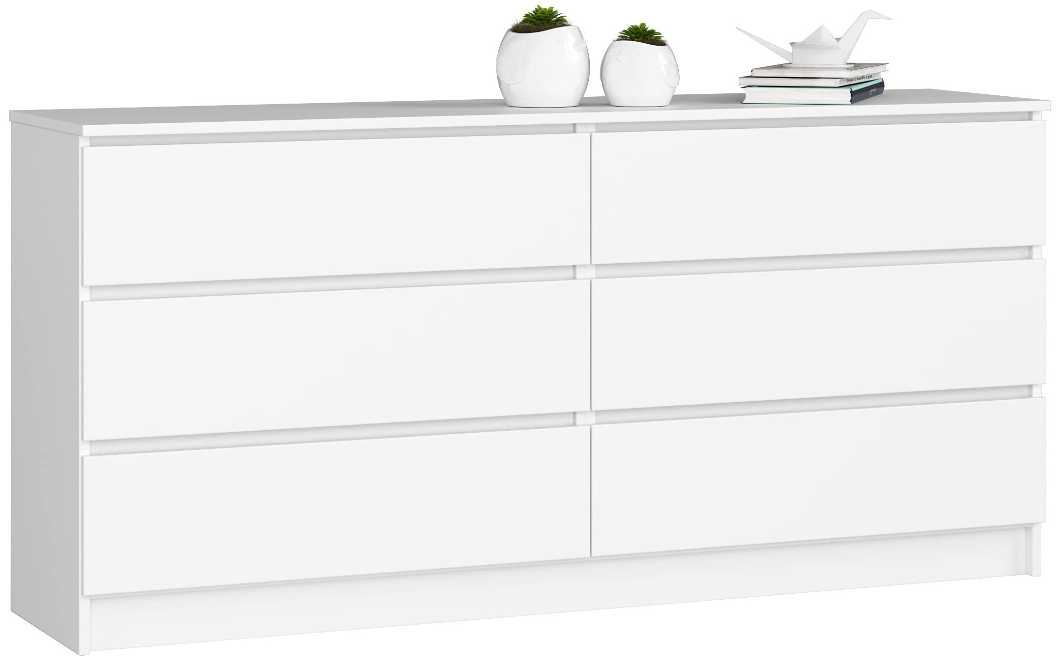 AKORD Cassettiera K 160 cm | 6 Cassetti (2 x 3) | Moderna Mobiletto per il soggiorno Camera da letto Armadio Soggiorno Bagno | Salvaspazio | 160 x 77 x 40 cm | Peso 70 kg |Bianco