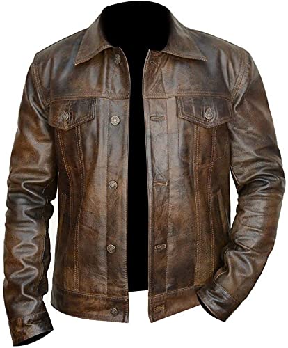 Men's Brown Trucker Vintage Motorcycle Western Biker Slim Fit Genuine Leather Trucker Jacket2