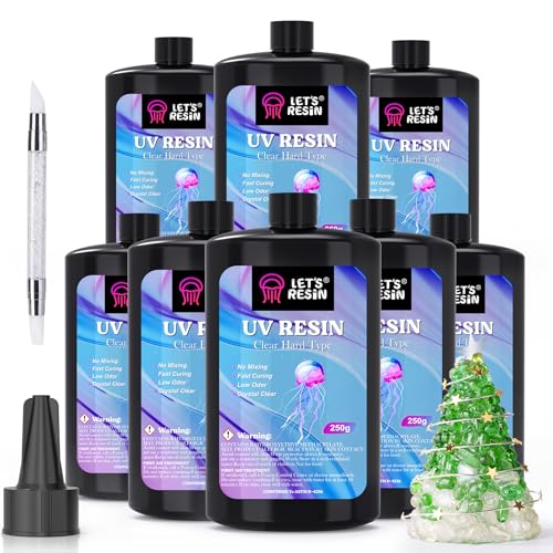 LET'S RESIN UV Resin, 2,000g 250ml 8Pcs Fast Cure Crystal Clear UV Resin Bulk,Low Shrinkage No Tacky UV Epoxy Resin Kit,Transparent High Gloss Resina UV for Jewelry Making,Craft Decor