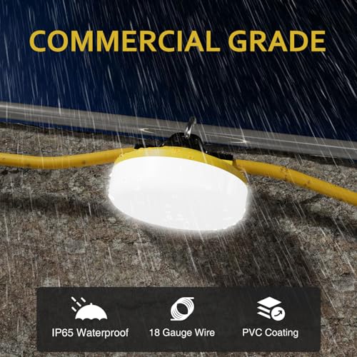 Image of LED Construction String Lights 100FT, 10000 LM, 5000K Daylight LED String Work Lights, 100W Temporary Lighting for Job Site Outdoor Indoor, IP65 Waterproof Temporary Construction Lights, ETL Listed
