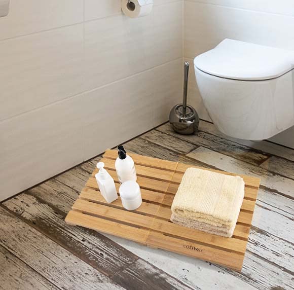 LIFEZEAL Tapis de Bain en Bambou,59,5 x 34,5 cm,Tapis de Douche Antidérapant Pliable, Caillebotis Salle de Bain, Idéal pour Sauna, Baignoire, Couloir et Cuisine, Naturel