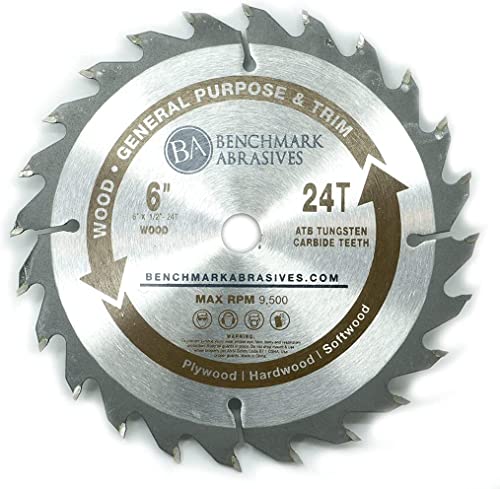 Benchmark Abrasives 6" 24 Tooth, Tct Wood Cutting Saw Blade For General Purpose Cutting & Trimming Of Softwoods, Hardwoods, Long Lasting Blades, Use With Circular Saw (6" 24T) #TOP2