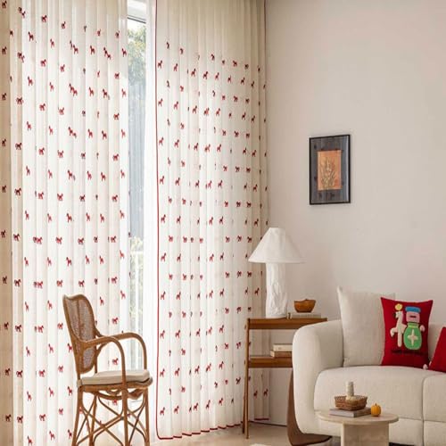 Cortina de tul de caballo rojo para sala de estar y ventana de bahía 7