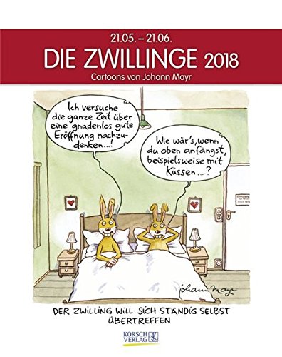 Zwillinge 2018: Sternzeichenkalender-Cartoonkalender als Wandkalender im Format 19 x 24 cm.