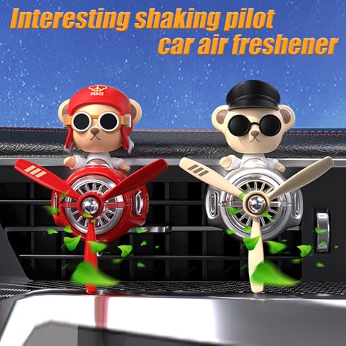 Image of 2Pcs Car Air Fresheners, Cute Bear Pilot Automotive Air Outlet Creative Car Perfume Diffuser, Automotive Accessories Air Vent Decoration with 8 Fragrant Tablets (Red 1+Silver 1)