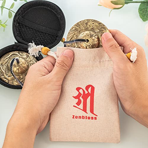 Zenbless Tibetan Dragon Embossed Tingsha Cymbals 2Pcs, With Storage Box And Fabric Case, Meditation Brass Chime Bells For Spiritual Healing Mindfulness, Yoga Buddhist, Relaxation Musical Instruments #TOP6