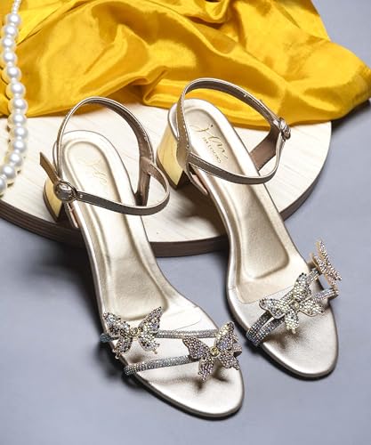 Image of JM LOOKS Butterfly Heels Heeled Sandals Rhinestone Crystal Butterflies Heels Open Round Toe low Block Heels 2 Inch Women's Ankle Strap Shoes