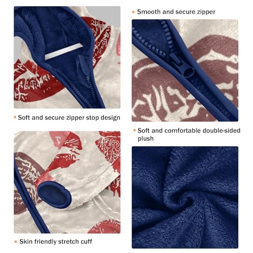 Kiss Print Lips Valentine Day Girls Fleece Jacket Girls Fall Jacket Girls Zip Up Hoodie Girls Sherpa Jacket 2-10T3