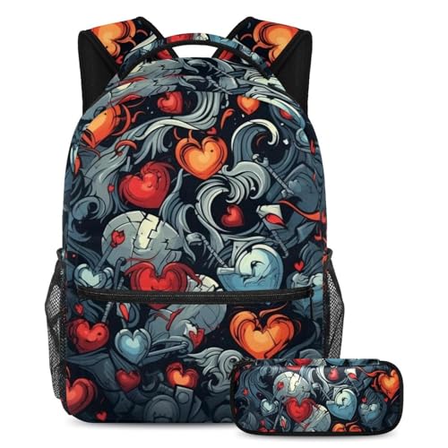 Cartables de grande capacité War of Red Hearts avec trousse scolaire