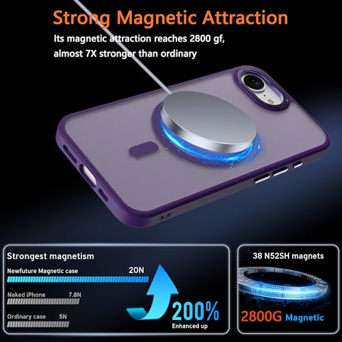 Image of Magnetic iPhone 16E /17e case,Compatible with Magsafe, Military-Grade Protection,Slim Translucent Matte Shockproof with Anti-Scratch Anti-Fingerprint Phone Cover (deep Purple, iPhone 16E /17e)