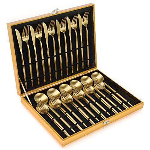 Matte Gold Silverware Set, OGORI 30-Piece Food Grade Stainless Steel Gold Flatware Set, Kitchen Utensil Set Service for 6, Tableware Cutlery Set for Home and Restaurant, Dishwasher Safe - Gift Box
