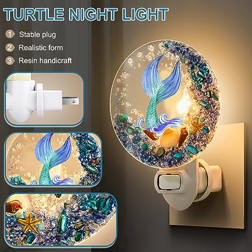 Image of Hortsun Plug in Seashell Night Light Ocean Sea Animal Decorative Night Light Plug in Beach Lamps Vintage Ocean Lamps for Adult for Home Bedroom Living Room Bathroom Wall(Mermaid)