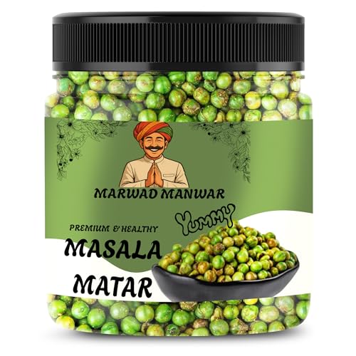 MARWAD MANWAR Green Masala Matar | Chatpata Matar | Roasted Spicy & Crunchy Matar Namkeen - Jar Pack (800gm)