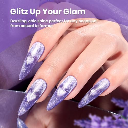 Image of Beetles Purple Cat Eye Gel Polish, 15ML Purple Cat Eye Glitter Gel Polish with Magnet Soak Off UV Shimmer Velvet Gel Twilight Lavender Series French Nail Art Design Manicure Gifts for Women