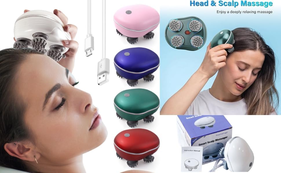 Image of Electric Scalp Massager, Portable Head Stress Relax,IPX7 Waterproof Rechargeable Head Massager Scalp Stress Relax, Body for Deep Cleansing, Relief, Hair Growth (MULTI-COLOR)