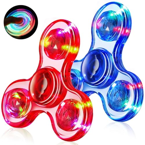 Image of Fidget Spinner 2 Pack, Light up Sensory Fidget Toys Adults Kids 4-8-12 with Autism ADHD, Kids Travel Toys Anxiety Stress Relief Teen Boy Gifts, Classroom Prizes Glow Birthday Party Graduation Gifts