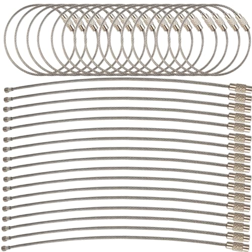 ROYHOO 100PCS Stainless Steel Wire Keychains Aircraft Cable Cable Key Ring for Hanging ID Tags or Luggage Tags, 5.9 inch 1.5mm