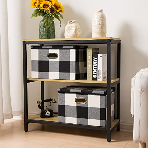 Image of PRANDOM Large Collapsible Storage Bins with Lids [3-Pack] Fabric Foldable Storage Boxes Organizer Containers Baskets Cube with Cover for Home Bedroom Closet Office Black and White (17.7x11.8x11.8)