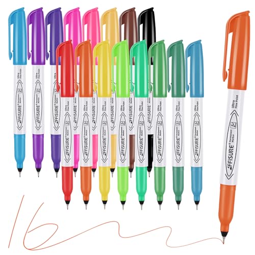 Affisure Permanent Markers, Ultra Fine Point Markers Set,16 Assorted Colors Work on Wood, Plastic, Paper, Metal, Stone, Glass for the Artist、Kids、Adult, 16 Count