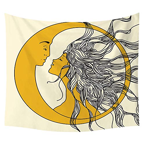 SOFTBATFY Tapisserie murale abstraite pour salon, bureau, chambre à coucher, tête de lit, décoration d'intérieur (grande taille 147,3 x 200,7 cm, esthétique lune et soleil) Cover