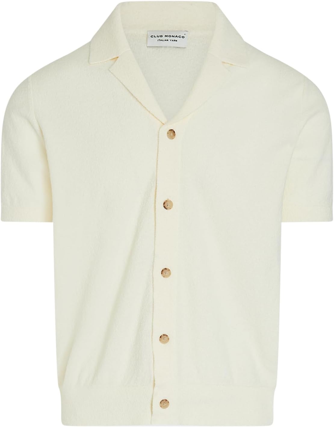Club Monaco Men's Short Sleeve Boucle Camp Collar Sweater