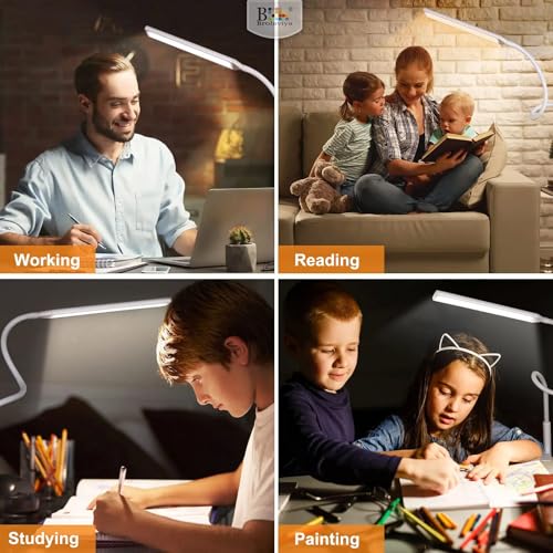 Image of BROLAVIYA Overhead Flexible LED Desk Lamp with Clamp, 3 Modes, 10 Brightness, Eye-Caring, Long Flexible Gooseneck for Home, Office, Desktop,Bedroom, Reading, Study lamp, White