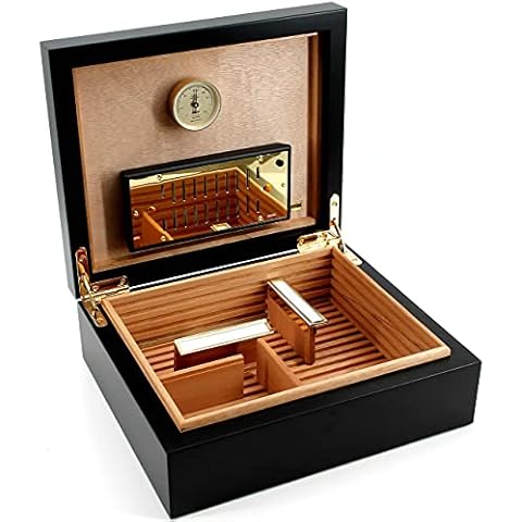 adorini Humidor Torino - Deluxe in schwarz | hoch-präziser Haar-Hygrometer zur Lagerung von 30 Zigarren | Zigarren-Kiste zur Regulierung der Feuchtigkeit Cover