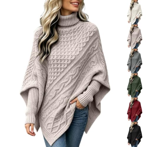 Poncho Sweater Women Turtleneck Cable Knit Oversized Casual Pullover Top - image 1