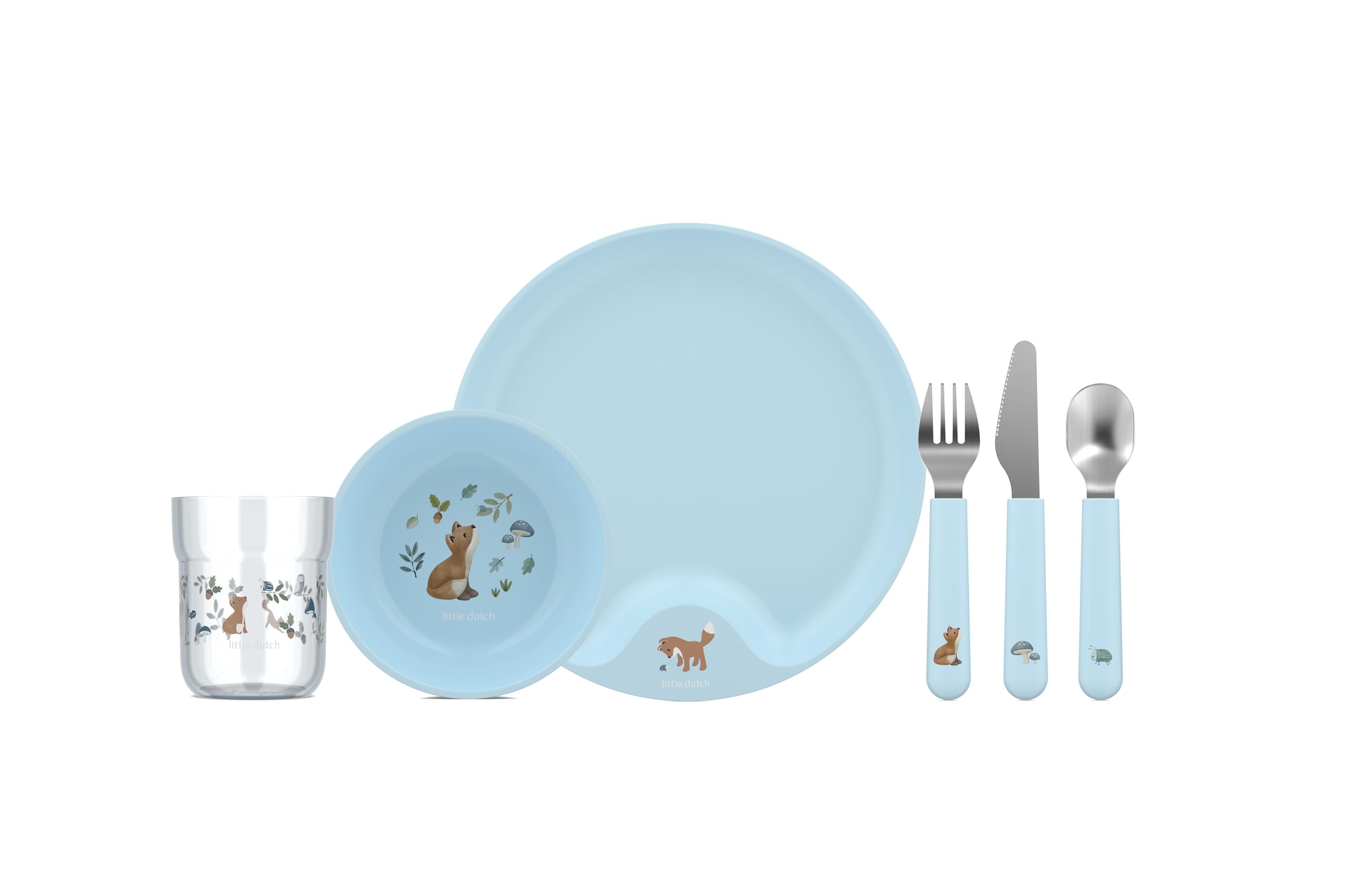Mepal - Children’s Dinnerware 6-Piece Set Mio Little Dutch - Child-Friendly Tableware - Includes Children’s Cutlery, Glass, Plate & Bowl - Dishwasher Safe & BPA-Free - Set of 6 - Forest Friends