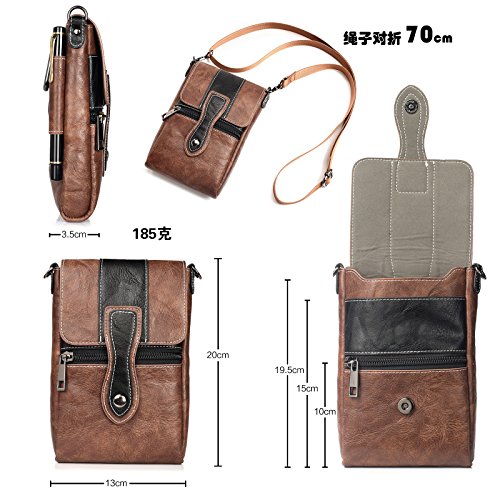Image of Crossbody Cell Phone Bag Wallet, Leather Cell Phone Belt Clip Holder, Multifunction Messenger Holster Crossbody Purse with Shoulder Strap Waist Wallet Belt Clip Holder with Locking Carabiner Hook