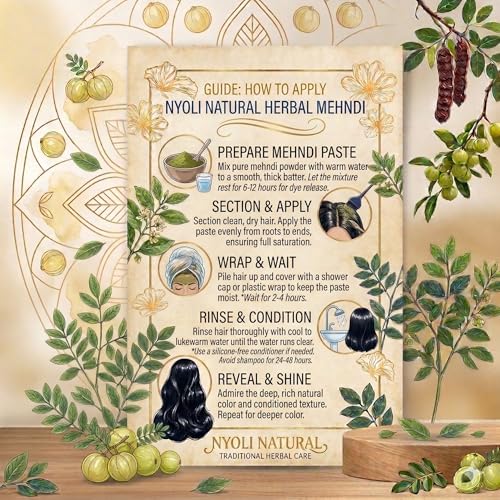 Image of Khadi Nyoli Natural Pure Black Herbal Mehendi Powder for Hair 100gm | Enriched with Amla,Shikakai,Bhringraj & Fenugreek powder| 100% Natural Ayurvedic Henna for Grey Hair Coverage | Chemical-Free & Ammonia-Free Hair Color | Long-Lasting Natural Black Hair Dye for Men & Women