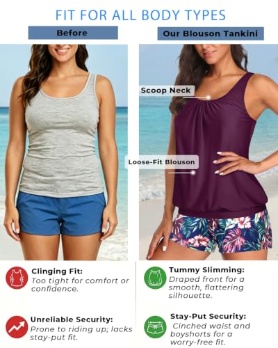 Image of Women Two Piece Swimsuits Loose Tankini Top with Boy Shorts Bathing Suit