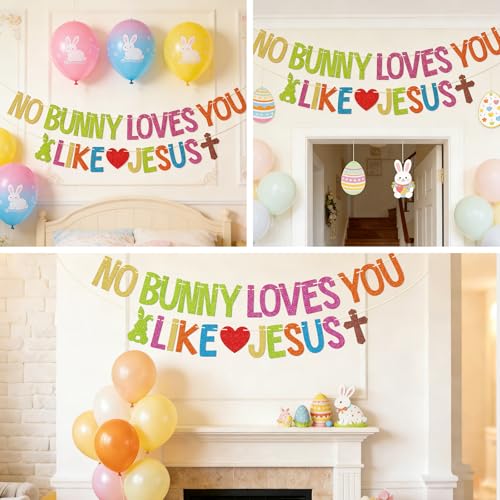 No Bunny Loves You Like Jesus Banner - Easter Decorations for Home and Church Party - Religious Spring Seasonal Sign - Christian Bunny Decor for Church by Little Man - Image 9