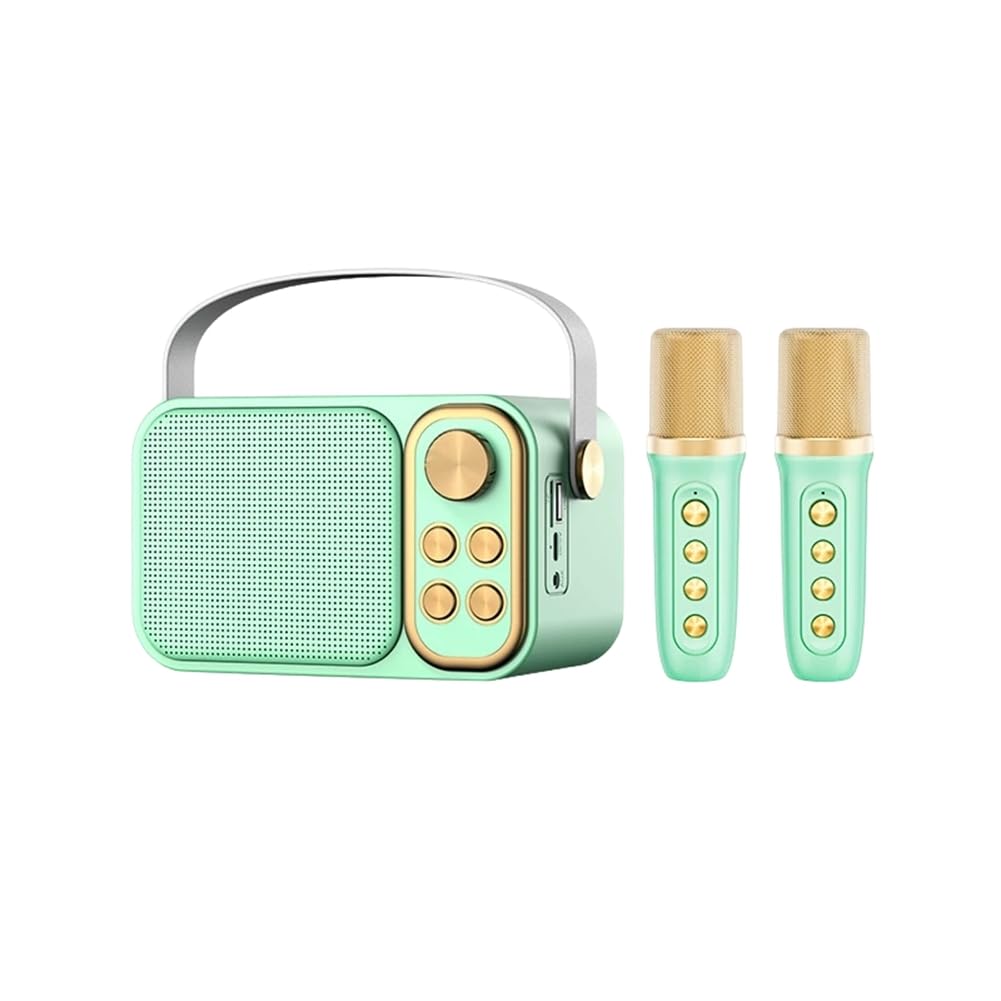 Máquina de Karaoke Portátil de Altavoces Bluetooth con 2 Micrófonos Inalámbricos Regalo para Cantar en Familia y Niños