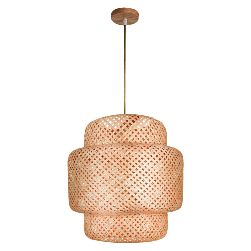 YARNOW Rattan Pendant Lamp Shade, Plug in Rattan Lamp Shade, Rattan Lamp Shade Hanging for Bedroom Living Room Dining Room Kitchen (11.8 x 12.6 Inch, Wood Color)