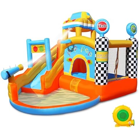 Huilynsen Inflatable Bounce House Water Slide, Bouncy House for Kids 3-12, Blow Up Water Slides Water Park with Blower for Indoor Outdoor Backyard Cover