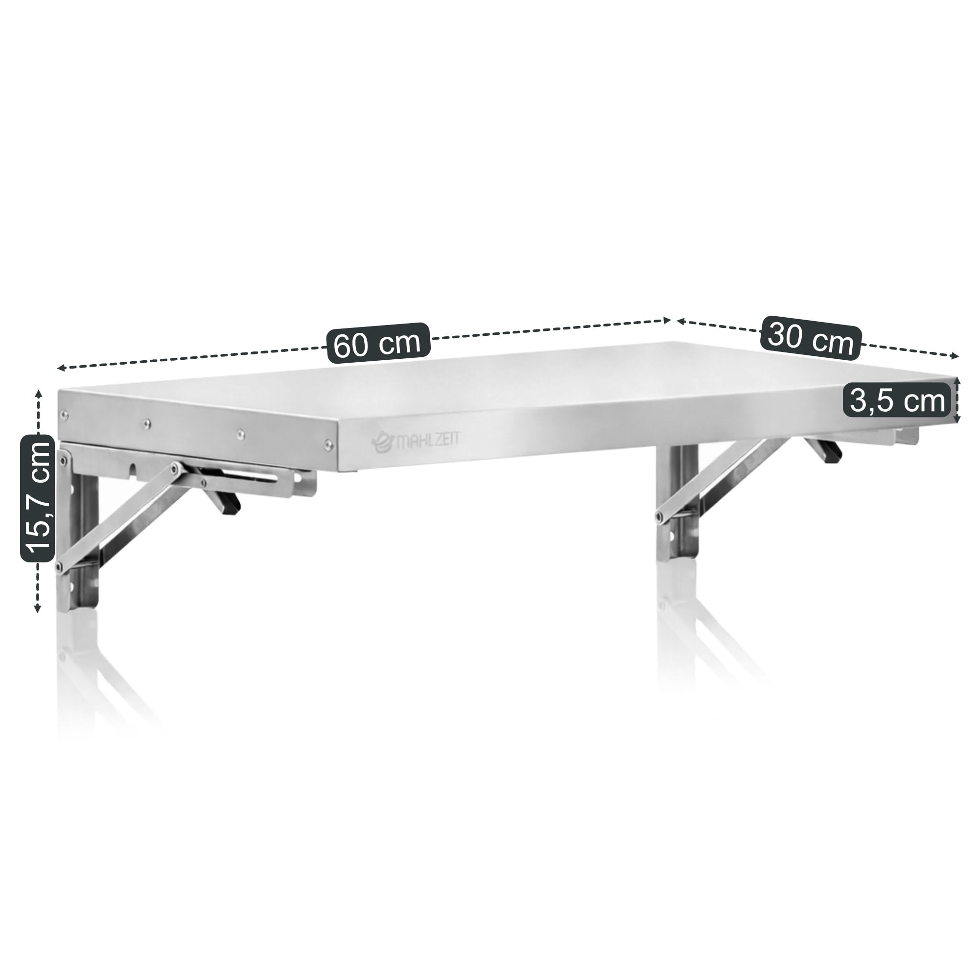 Mahlzeit Étagère murale en acier inoxydable 60 x 30 cm | Étagère de cuisine pliable argentée | Étagère murale en acier inoxydable | Étagère murale pour cuisine, étagère murale pour cuisine, étagère à