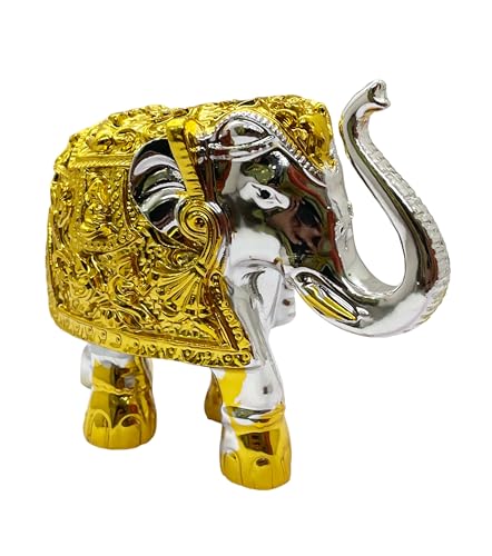 Image of Exclusive Fengshui Polyresin Elephant with Trunk Up with Ingots & Coins for Wealth Good Luck & Fortune. (ES-3528)