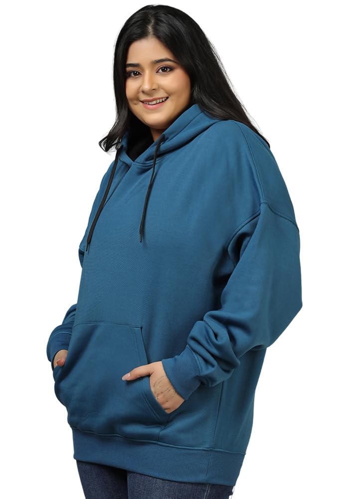 Indo Era Women's Plus Size Drop Shoulder Sweatshirt Hoodies for Winter Wear in neutral