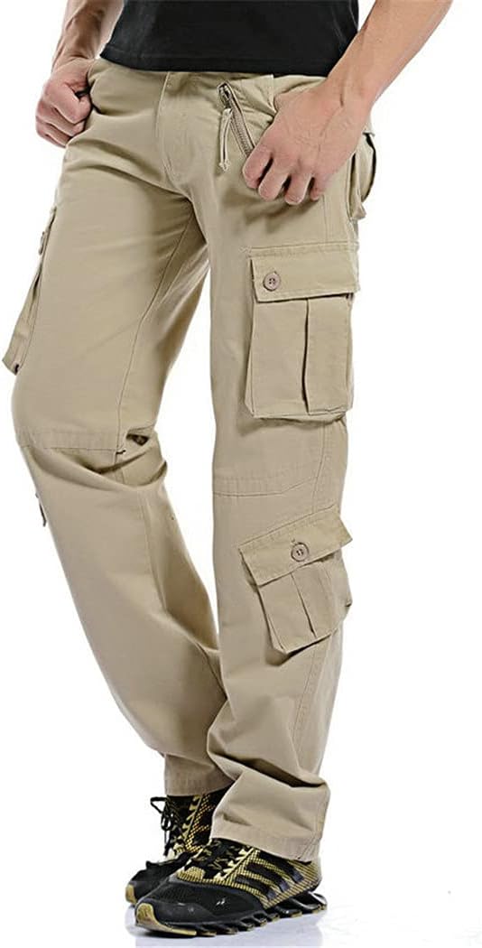 KEHAIOO Cotton Cargo Pants, Men Military Tactical Workout Straight Pants, Outdoor Casual Camouflage Trousers
