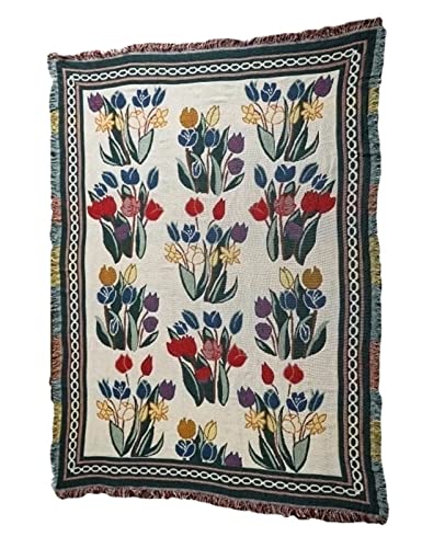 Cueerbot Boho Throw Blanket,Hippie Room Decor Tulips Double Sided Woven Blankets For Sofa Bed Rug (Colorful, 71X51Inch) #TOP5