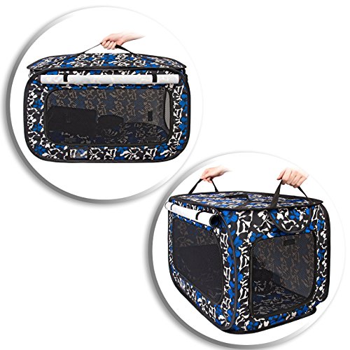 CHEERING PET, Cat Travel Cage, Portable Cat Condo, Collapsible Litter Box, Foldable Feeding Bowl, Hanging Feather Teaser and Ball, Carrying Bag, Extra Large 32" X 19" X 19" (Floral) - Thumbnail 7