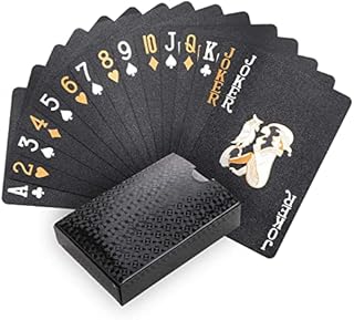 Joyoldelf Cool Black Playing Cards, Gold Foil Waterproof Deck of Cards with Gift Box, Magic Poker Cards, Perfect for Party and Game (Painted Version)