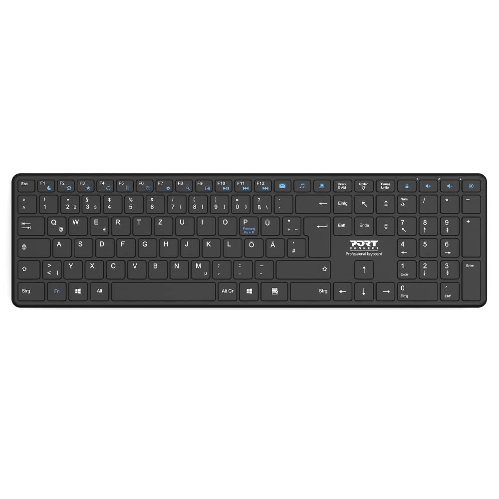 Port Connect Clavier PC Bluetooth Rechargeable de Bureau Professionnel USB-C Noir DE