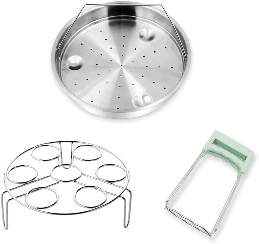 Steamer Basket for Instant Pot Accessories - Fits Instant Pot 5, 6, 8qt Pressure Cooker Accessories with Foldable Bowl Plate Dish Clip Clamp, Stainless Steel 3 Packs