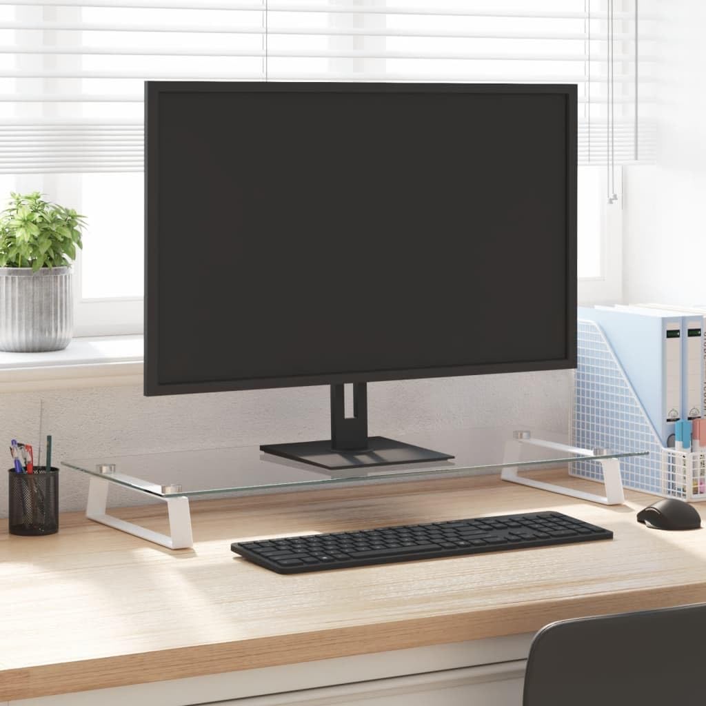 Generico Supporto per Monitor Bianco 80x35x8cm Vetro Temperato e Metallo,Dispositivi elettronici,Accessori per dispositivi elettronici,Accessori per Computer,Rialzi e Supporti per computer-374221