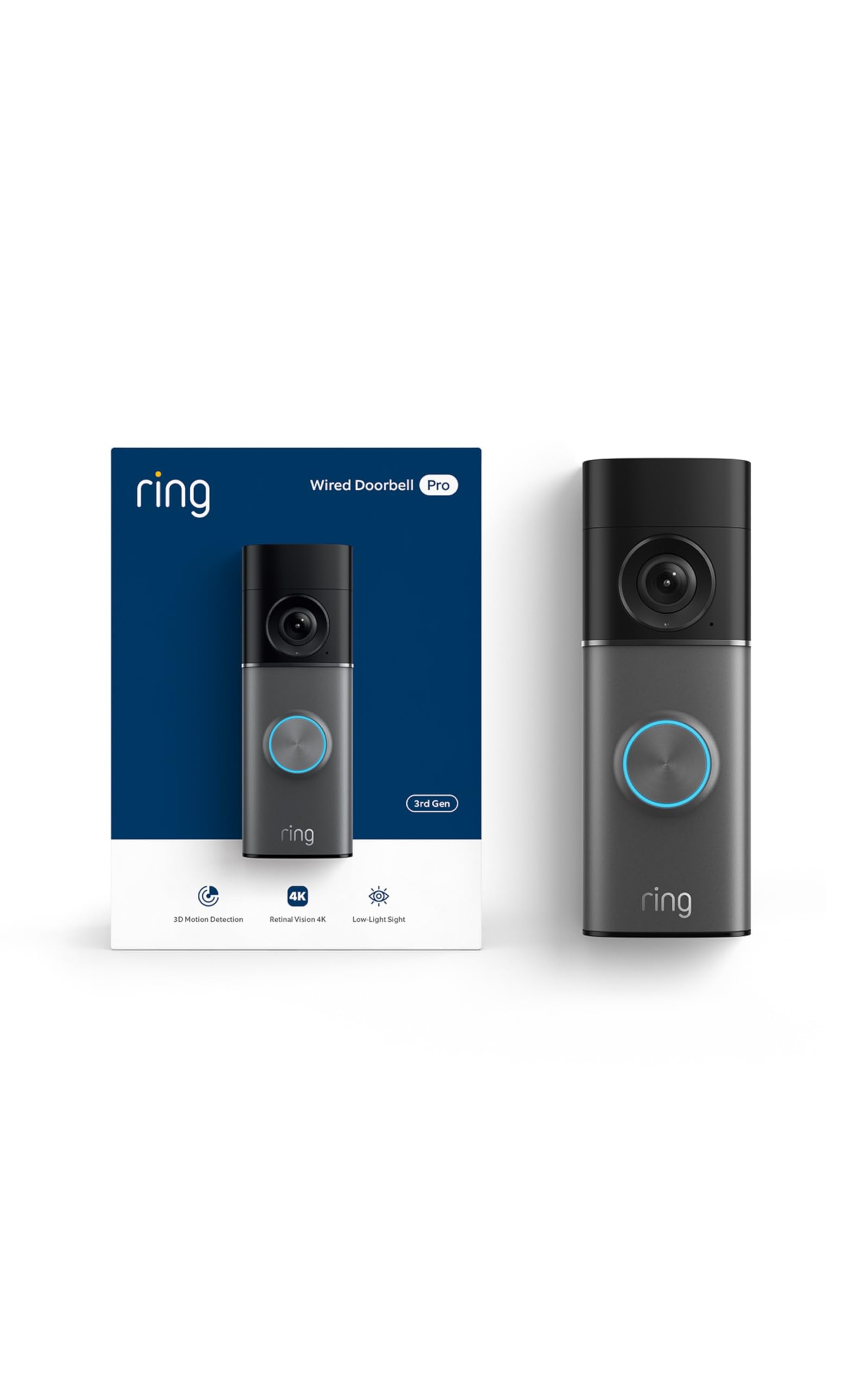 Ring Wired Doorbell Pro (newest model), Home or business security, Retinal 4K with wide-angle video, 10x Enhanced Zoom, and Low-Light Sight, Deep Silver